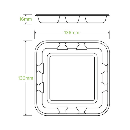 14x14x2cm / 5x5" Plant Fibre Produce Tray|14x14x2cm / 5x5" Plant Fibre Produce Tray Line Drawing