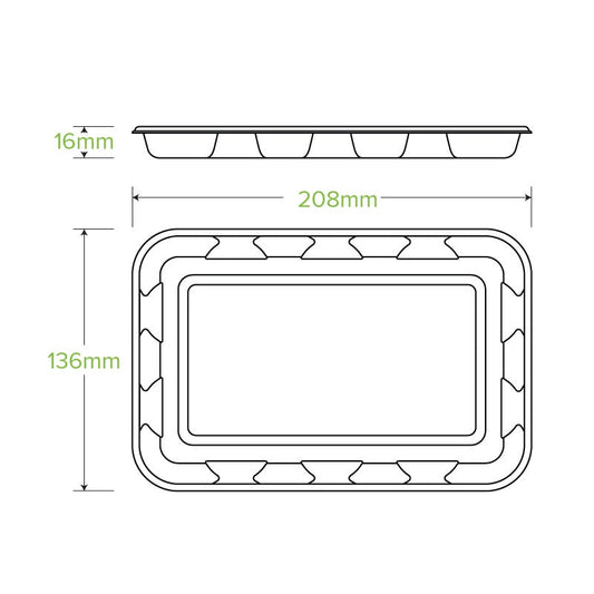 21x14x2cm / 8x5" Plant Fibre Produce Tray|21x14x2cm / 8x5" Plant Fibre Produce Tray Line Drawing
