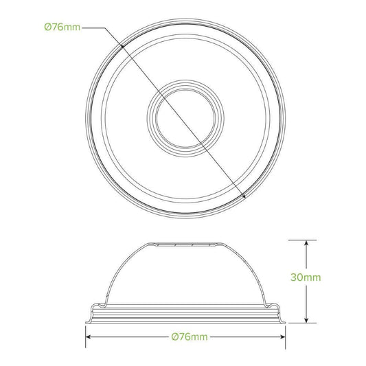 90ml / 3oz Plant Fibre Dome Ice Cream BioCup Lid|90ml / 3oz Plant Fibre Dome Ice Cream BioCup Lid Line Drawing