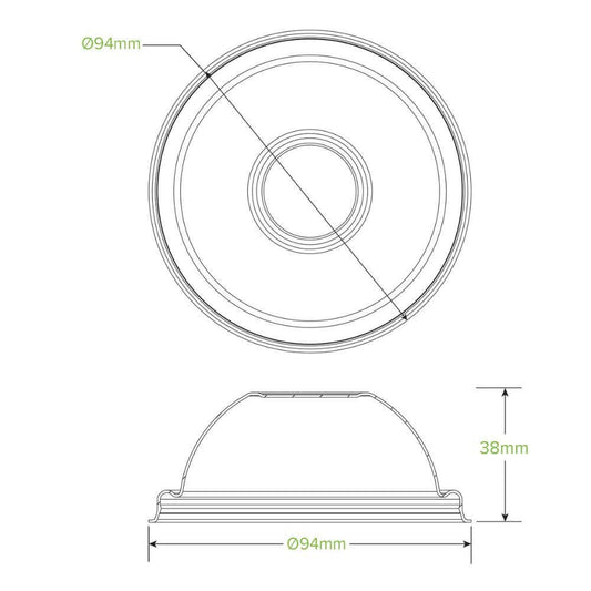 240ml / 8oz Plant Fibre Dome Ice Cream BioCup Lid|240ml / 8oz Plant Fibre Dome Ice Cream BioCup Lid Line Drawing