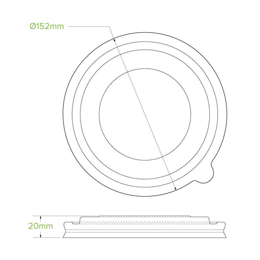 500-1,000ml PLA Kraft BioBowl lid|500-1,000ml PLA Kraft BioBowl lid line drawing|kraft bowl with clear lid from a kraft bowl packed with vibrant fresh greens and succulent slices of meat