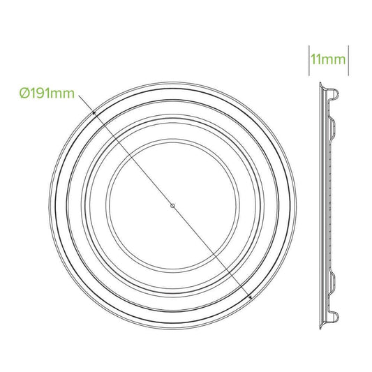 1,300ml White Plant Fibre Paper Bowl Lid|1,300ml Paper Bowl Lid Line Drawing