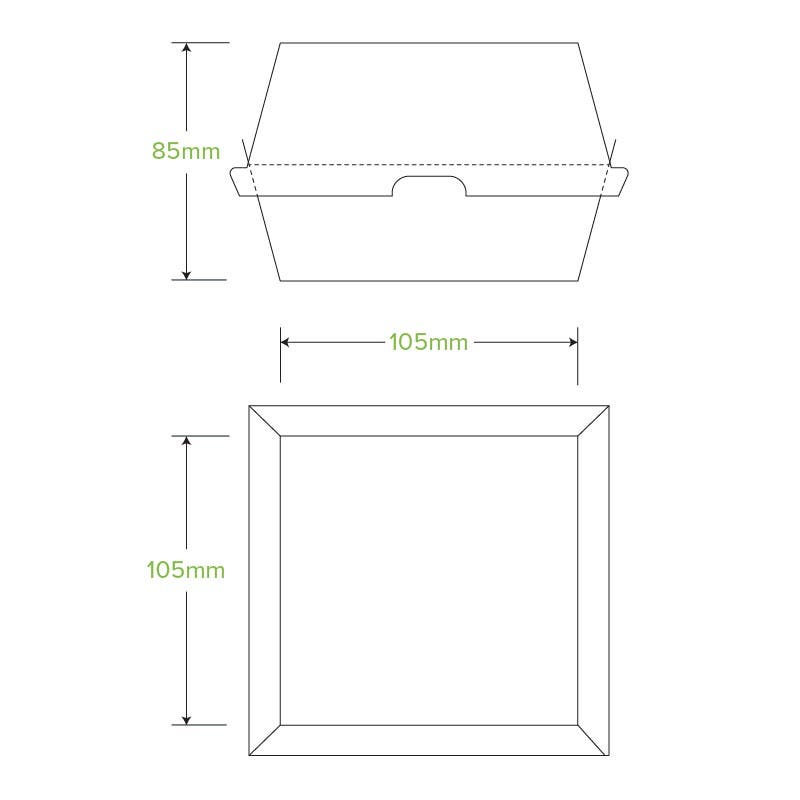 Compostable Burger BioBoard Box|Compostable Burger BioBoard Box Line Drawing|Burger in Burger Box Packaging
