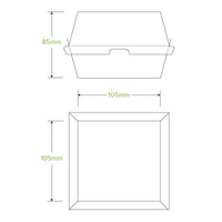 Compostable Burger BioBoard Box|Compostable Burger BioBoard Box Line Drawing|Burger in Burger Box Packaging