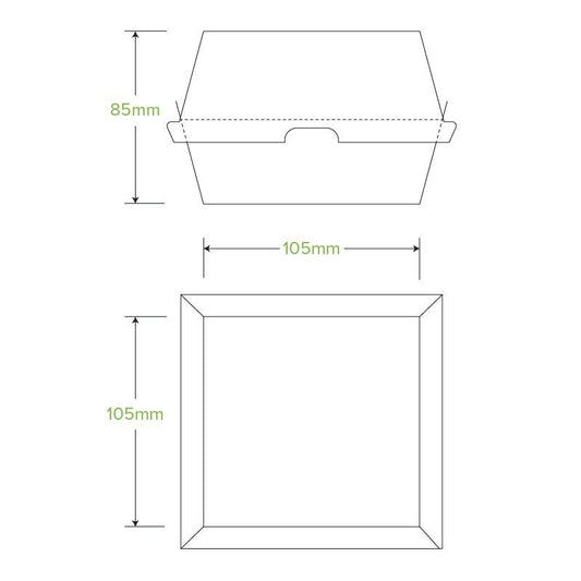 Compostable Burger BioBoard Box|Compostable Burger BioBoard Box Line Drawing|Burger in Burger Box Packaging