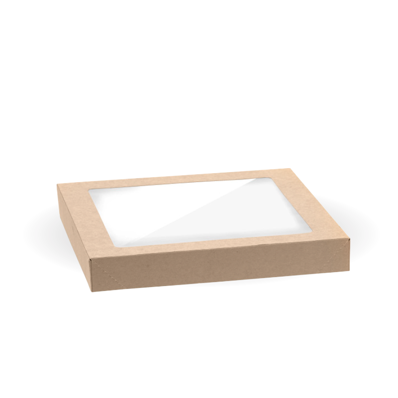 Small BioBoard catering tray lid with clear PLA window|BioBoard catering tray lid