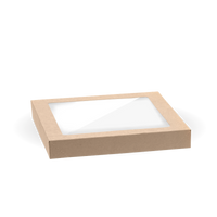 Small BioBoard catering tray lid with clear PLA window|BioBoard catering tray lid