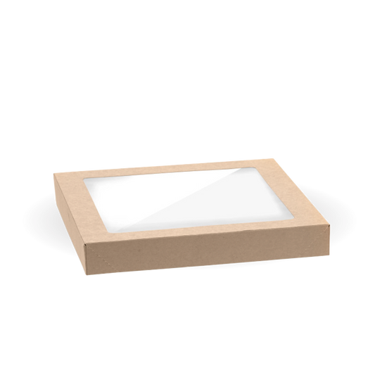 Small BioBoard catering tray lid with clear PLA window|BioBoard catering tray lid