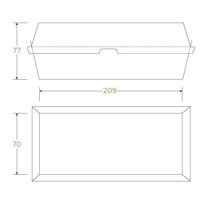 Hot Dog BioBoard White Clamshell Box|Hot Dog BioBoard White Clamshell Box Line Drawing