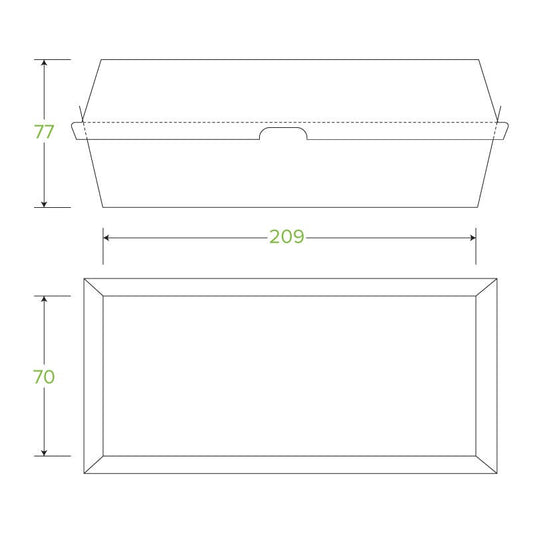 Hot Dog BioBoard White Clamshell Box|Hot Dog BioBoard White Clamshell Box Line Drawing