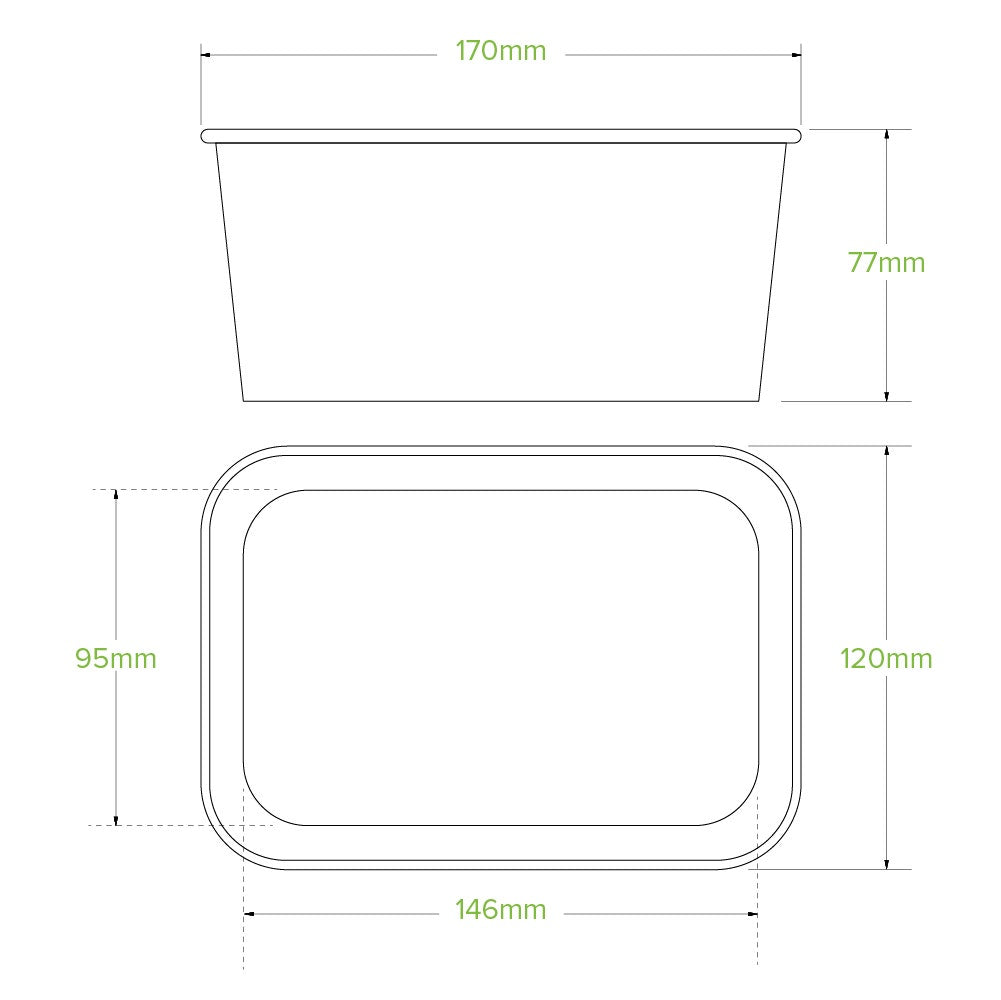 1,000ml Natural Rectangle PLA Lined Paper Container|1,000ml Natural Rectangle PLA Lined Paper Container line drawing