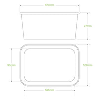 1,000ml Natural Rectangle PLA Lined Paper Container|1,000ml Natural Rectangle PLA Lined Paper Container line drawing