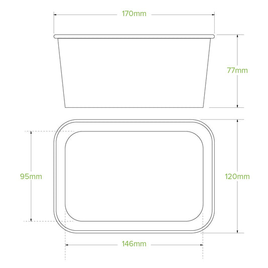 1,000ml White Rectangle PLA Lined Paper Container|1,000ml White Rectangle PLA Lined Paper Container line drawing