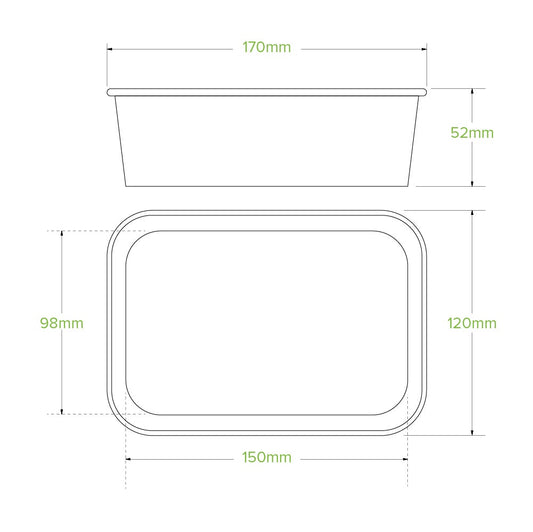 650ml Natural Rectangle PLA Lined Paper Container|650ml Natural Rectangle PLA Lined Paper Container line drawing
