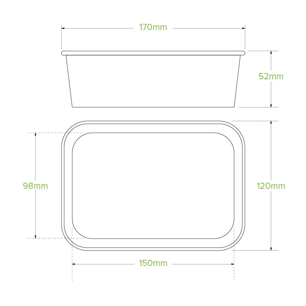 650ml White Rectangle PLA Lined Paper Container|650ml White Rectangle PLA Lined Paper Container line drawing