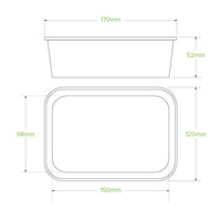 650ml White Rectangle PLA Lined Paper Container|650ml White Rectangle PLA Lined Paper Container line drawing