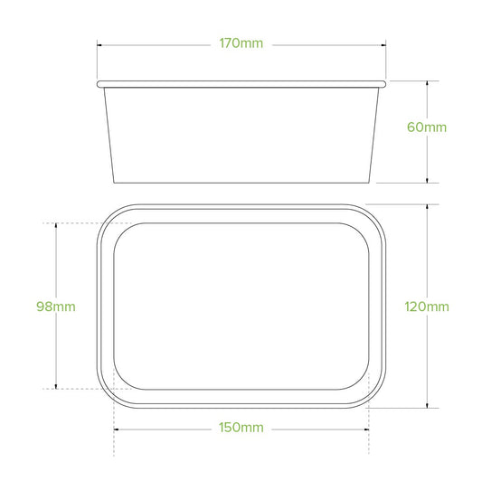 750ml White Rectangle PLA Lined Paper Container|750ml White Rectangle PLA Lined Paper Container line drawing