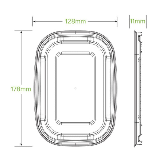 500-1,000ml White Plant Fibre Rectangular 
Takeaway Lid|500-1,000ml Rectangular 
Takeaway Lid Line Drawing