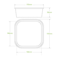 1,000ml Kraft BioBoard Square Takeaway Base|1,000ml Kraft BioBoard Square Takeaway Base Line Drawing