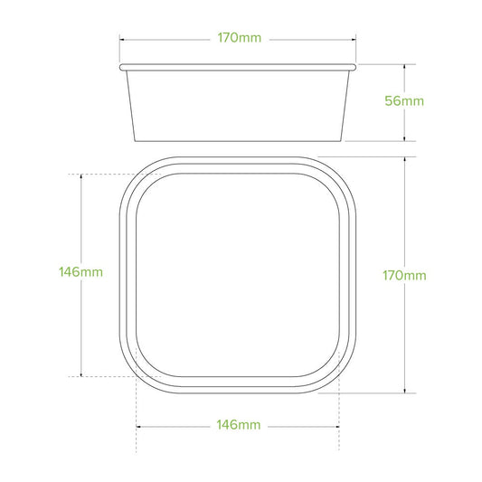 1,000ml Kraft BioBoard Square Takeaway Base|1,000ml Kraft BioBoard Square Takeaway Base Line Drawing