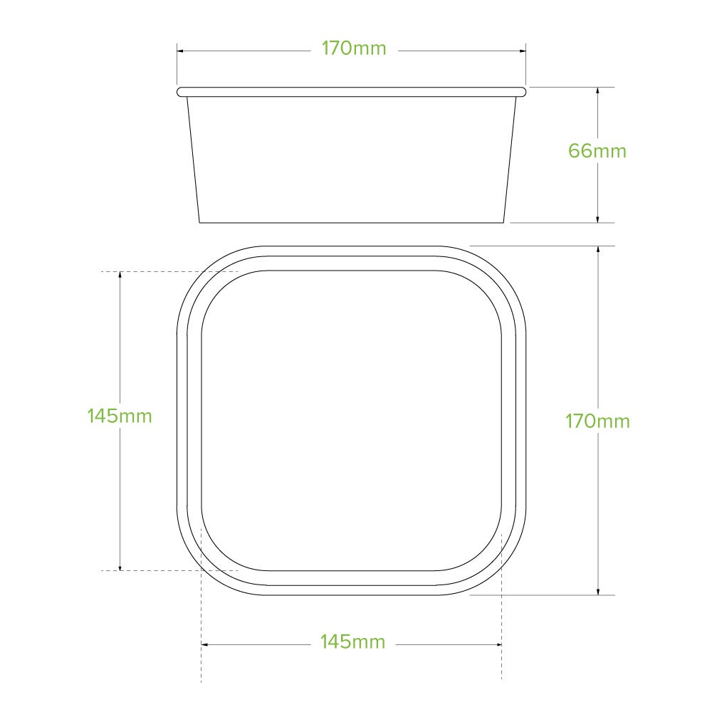 1,200ml Kraft BioBoard Square Takeaway Base|1,200ml Kraft BioBoard Square Takeaway Base Line Drawing