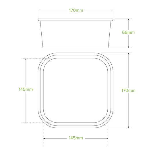 1,200ml Kraft BioBoard Square Takeaway Base|1,200ml Kraft BioBoard Square Takeaway Base Line Drawing