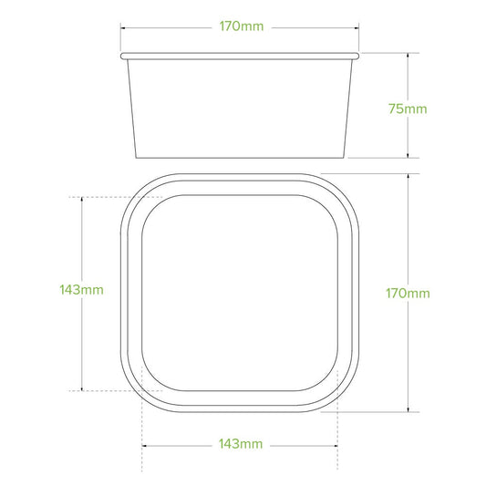 1,400ml Kraft BioBoard Square Takeaway Base|1,400ml Kraft BioBoard Square Takeaway Base Line Drawing