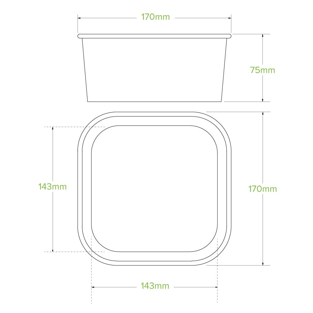 1,400ml White BioBoard Square Takeaway Base|1,400ml White BioBoard Square Takeaway Base