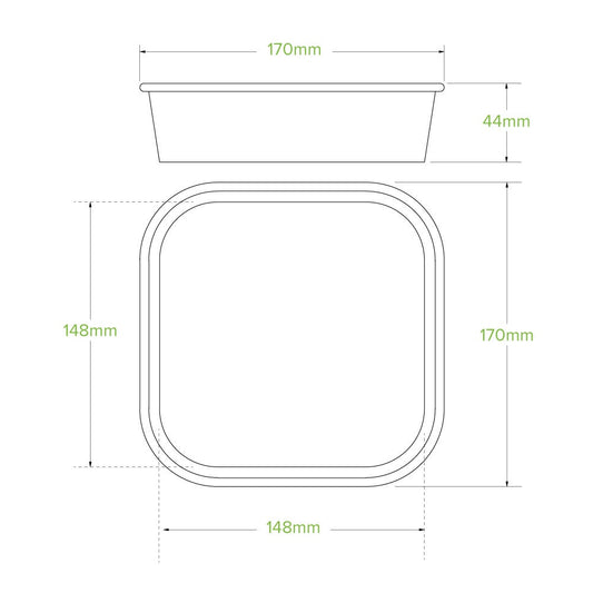 750ml Kraft BioBoard Square Takeaway Base|750ml Kraft BioBoard Square Takeaway Base Line Drawing