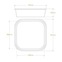 750ml White BioBoard Square Takeaway Base|750ml White BioBoard Square Takeaway Base Line Drawing
