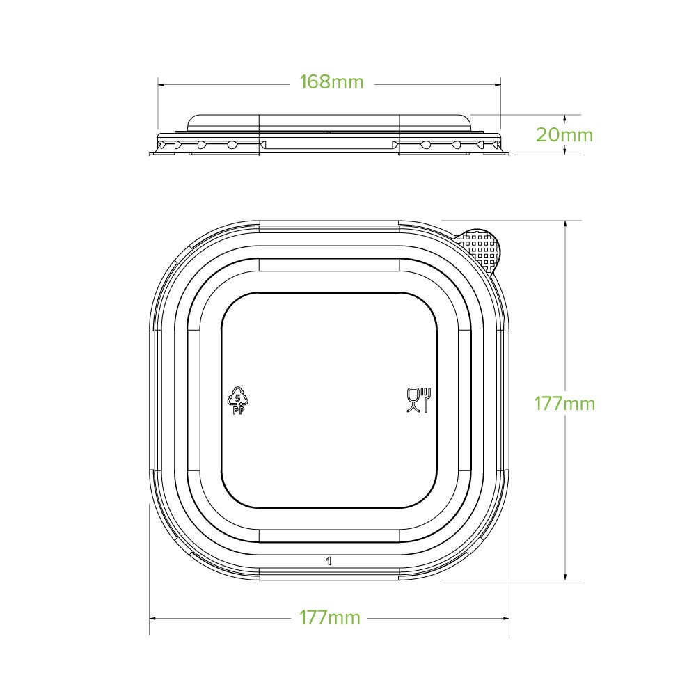 750ml-1,400ml Clear PP Square Takeaway Lid|750ml-1,400ml Clear PP Square Takeaway Lid Line Drawing
