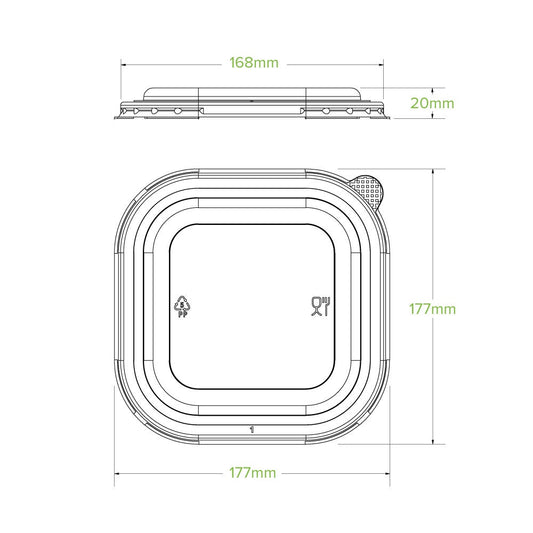 750ml-1,400ml Clear PP Square Takeaway Lid|750ml-1,400ml Clear PP Square Takeaway Lid Line Drawing