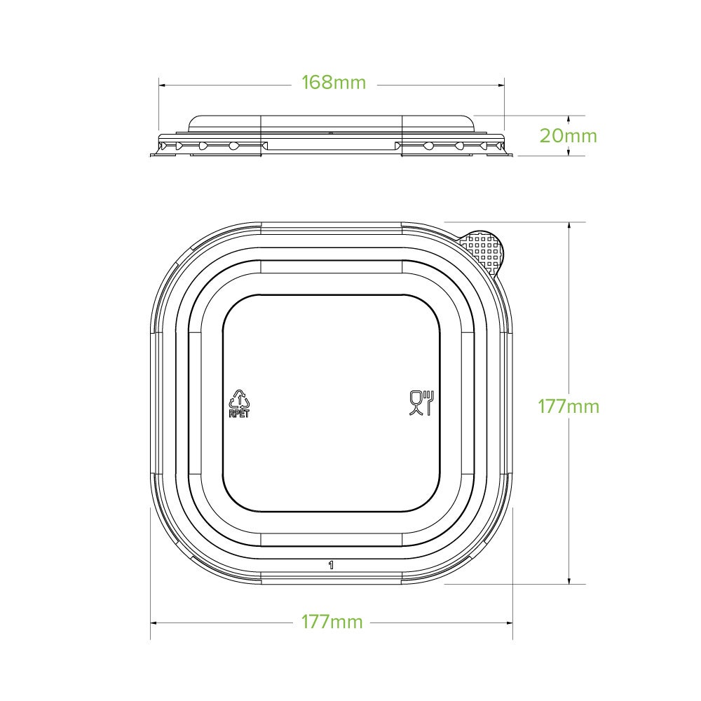 750ml-1,400ml Clear RPET Square Takeaway Lid|750ml-1,400ml Clear RPET Square Takeaway Lid