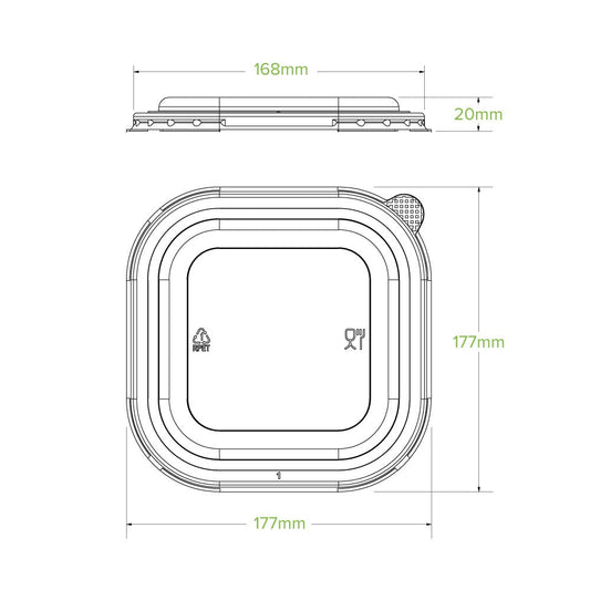 750ml-1,400ml Clear RPET Square Takeaway Lid|750ml-1,400ml Clear RPET Square Takeaway Lid