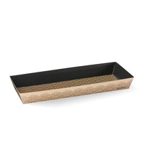 Kraft long paper sushi tray with black Japanese semi-circle pattern|Long BioBoard Sushi Tray Line Drawing|Kraft long paper sushi tray with black Japanese semi-circle pattern with clear PLA lid