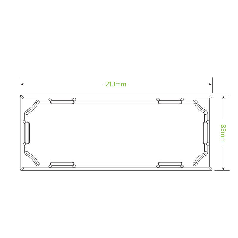 Long sushi tray clear PET Lid, 223 x 98 x 27mm|Long Sushi Tray PET Lid - 223 x 98 x 27mm Line Drawing|Long sushi tray with clear PET Lid, 223 x 98 x 27mm