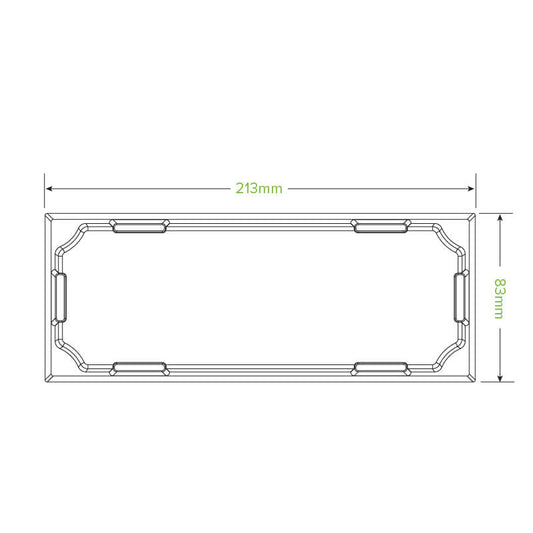 Long sushi tray clear PET Lid, 223 x 98 x 27mm|Long Sushi Tray PET Lid - 223 x 98 x 27mm Line Drawing|Long sushi tray with clear PET Lid, 223 x 98 x 27mm