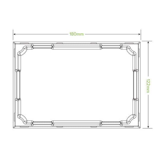 Medium sushi tray clear PET lid, 182 x 125 x 27mm|Medium Sushi Tray PET Lid - 182 x 125 x 27mm Line Drawing|Medium sushi tray clear PET lid, 182 x 125 x 27mm with tray
