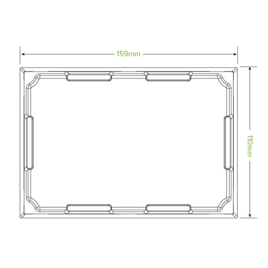 Small sushi tray clear PET lid, 160 x 110 x 27mm|Small Sushi Tray PET Lid - 160 x 110 x 27mm Line Drawing|Small sushi tray clear PET lid, 160 x 110 x 27mm with Tray