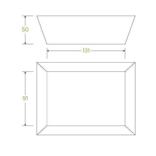 BioBoard Tray #1|Three tacos on kraft BioBoard tray|Compostable BioBoard Tray #2 Line Drawing