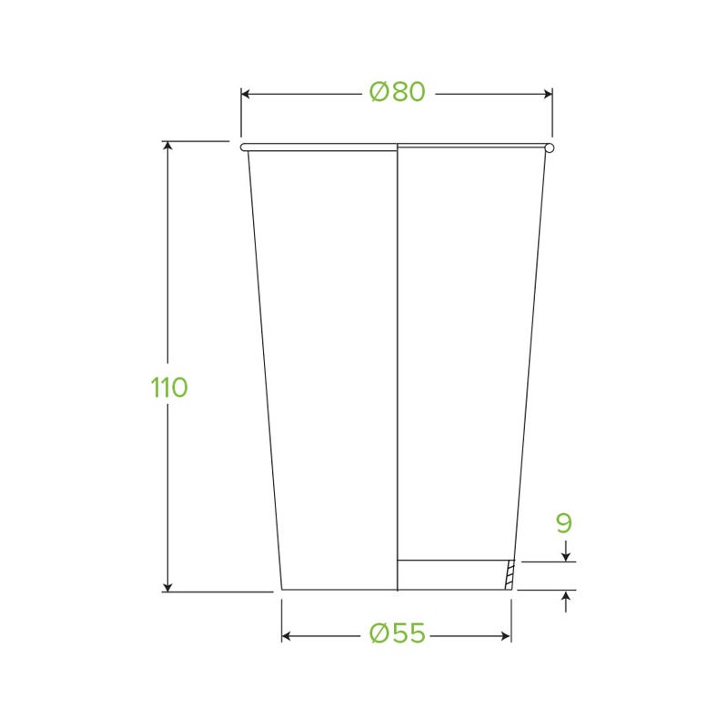 10oz White Green Line BioCup|10oz Paper Cup Line Drawing