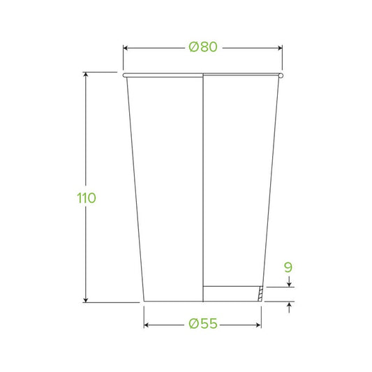 10oz White Green Line BioCup|10oz Paper Cup Line Drawing