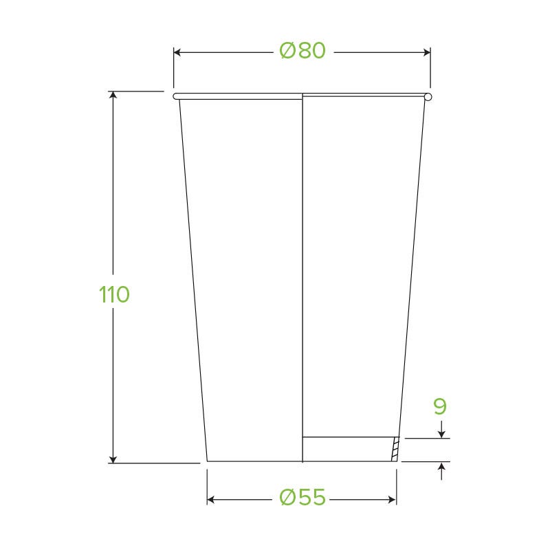 10oz White Paper BioCup|10oz White BioCup Line Drawing