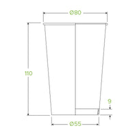 10oz White Paper BioCup|10oz White BioCup Line Drawing