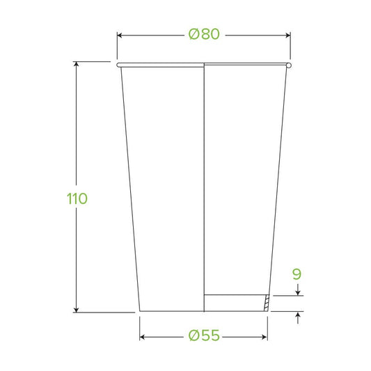 10oz White Paper BioCup|10oz White BioCup Line Drawing