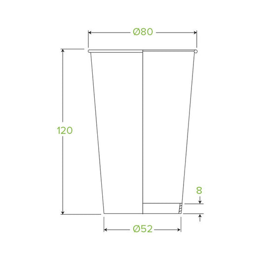 350ml / 12oz (80mm) White Green Line Single Wall BioCup