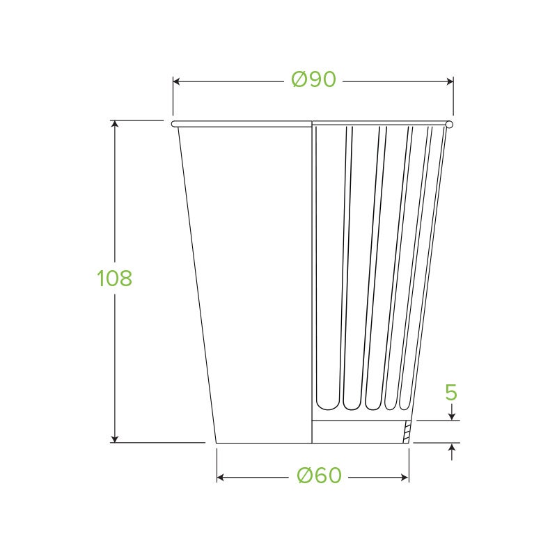 12oz White BioCup - Double Wall|12oz White BioCup Line Drawing - Double Wall Line Drawing