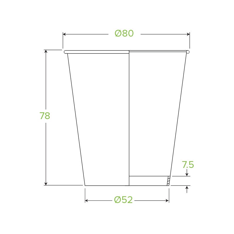 6oz Leaf Single Wall BioCup|6oz Leaf BioCup Line Drawing