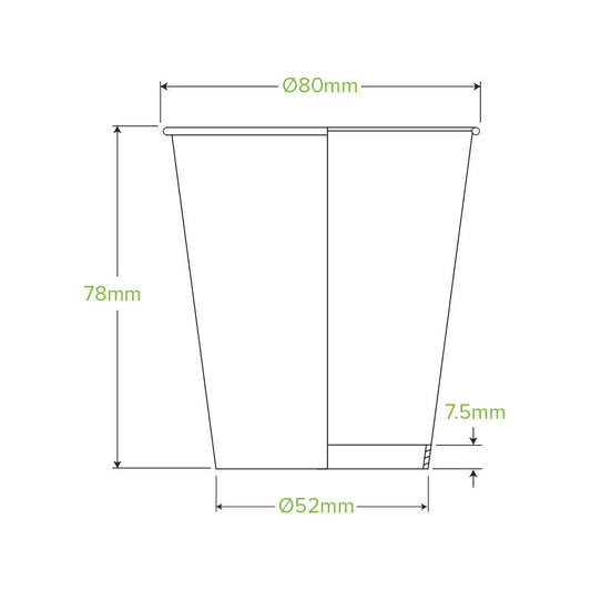 230ml / 6oz (80mm) Kraft Green Stripe Single Wall BioCups|230ml / 6oz (80mm) Kraft Green Stripe Single Wall BioCups Line Drawing