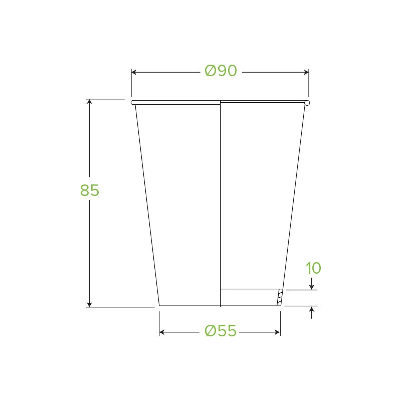 8oz (90mm) Leaf BioCup|8oz (90mm) Leaf BioCup Line Drawing